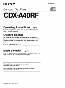 Mode d’emploi Sony CDX-A40RF Autoradio