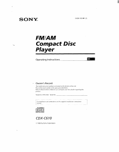 Manual Sony CDX-C610FP Car Radio