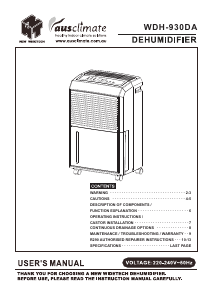 Manual AusClimate WDH-930DA Dehumidifier