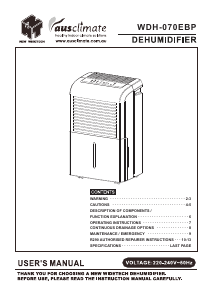 Manual AusClimate WDH-070EBP Dehumidifier