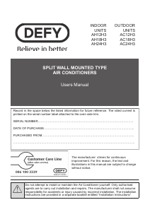 Manual Defy AC12H3 Air Conditioner