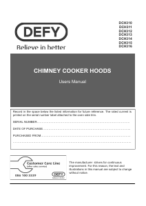 Manual Defy DCH313 Cooker Hood