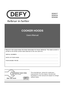 Manual Defy DCH355 Cooker Hood