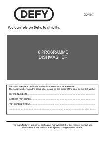 Manual Defy DDW247 Dishwasher