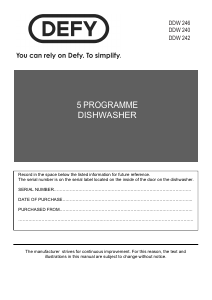 Manual Defy DDW240 Dishwasher