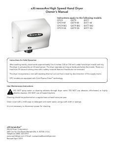 Manual American Dryer EXT7-M eXtremeAir Hand Dryer