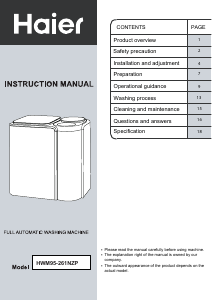 Manual Haier HWM95-261NZP Washing Machine