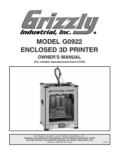 Handleiding Grizzly G0922 3D Printer