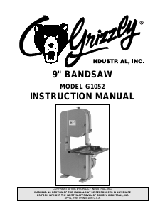 Manual Grizzly G1052 Band Saw