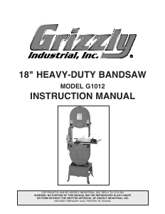 Manual Grizzly G1012 Band Saw