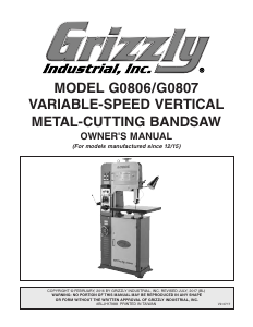 Manual Grizzly G0807 Band Saw