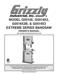 Manual Grizzly G0514X3 Band Saw