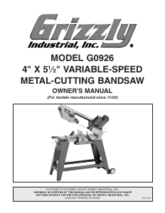 Manual Grizzly G0926 Band Saw