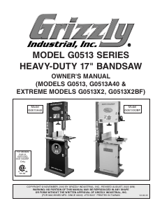 Manual Grizzly G0513X2BF Band Saw