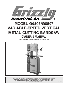Manual Grizzly G0806 Band Saw