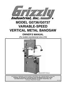 Manual Grizzly G0736 Band Saw