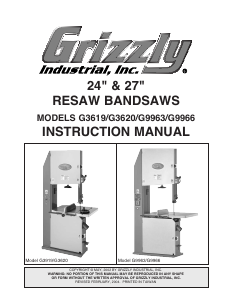 Manual Grizzly G3620 Band Saw