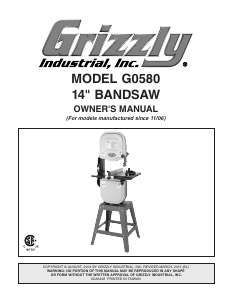 Manual Grizzly G0580 Band Saw