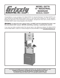 Manual Grizzly G0778 Band Saw