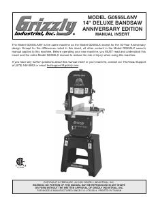 Manual Grizzly G0555LANV Band Saw