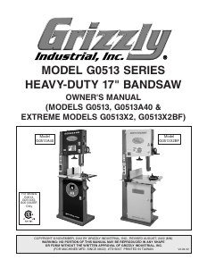Manual Grizzly G0513X2 Band Saw