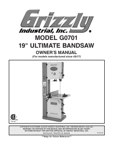 Manual Grizzly G0701 Band Saw