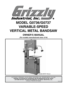 Manual Grizzly G0737 Band Saw