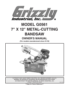 Manual Grizzly G0561 Band Saw