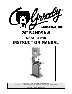 Manual Grizzly G1258 Band Saw