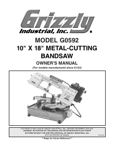 Manual Grizzly G0592 Band Saw