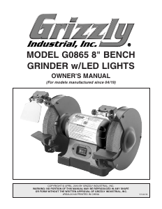 Manual Grizzly G0865 Bench Grinder