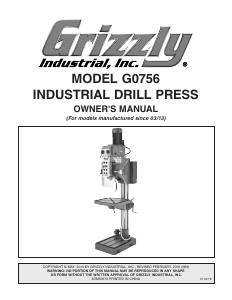 Handleiding Grizzly G0756 Kolomboormachine