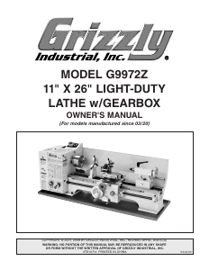 Manual Grizzly G9972Z Lathe
