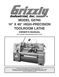 Manual Grizzly G0740 Lathe