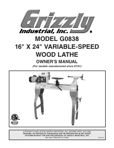 Manual Grizzly G0838 Lathe