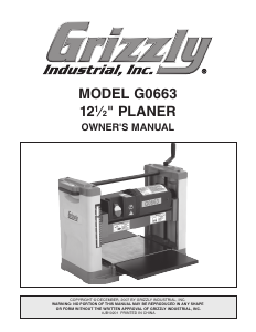 Manual Grizzly G0663 Planer