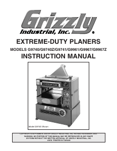 Manual Grizzly G9967 Planer