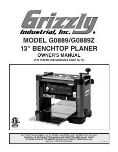 Manual Grizzly G0889 Planer