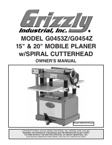 Manual Grizzly G0453Z Planer