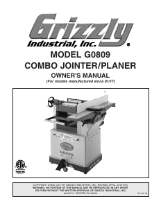 Manual Grizzly G0809 Planer