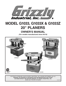 Manual Grizzly G1033 Planer