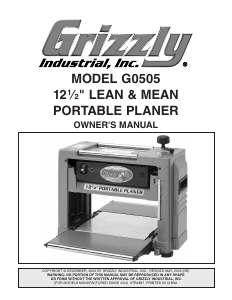 Manual Grizzly G0505 Planer