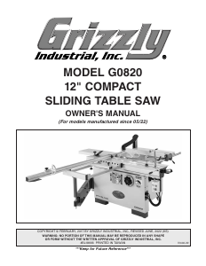 Manual Grizzly G0820 Table Saw