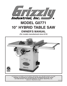Manual Grizzly G0771 Table Saw