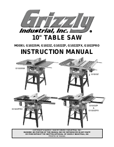 Manual Grizzly G1022ZF Table Saw
