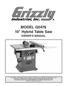 Manual Grizzly G0478 Table Saw