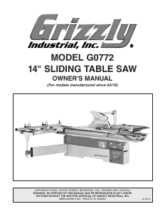Manual Grizzly G0772 Table Saw