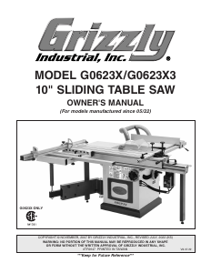 Manual Grizzly G0623X3 Table Saw