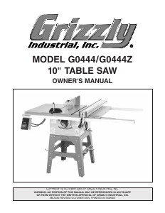 Manual Grizzly G0444 Table Saw