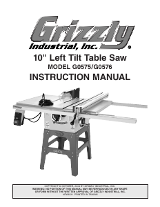 Manual Grizzly G0576 Table Saw